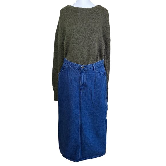 Real Comfort Vintage 90s Carpenter Style Denim Skirt Maxi Length Sz 14 Petite - Picture 3 of 14